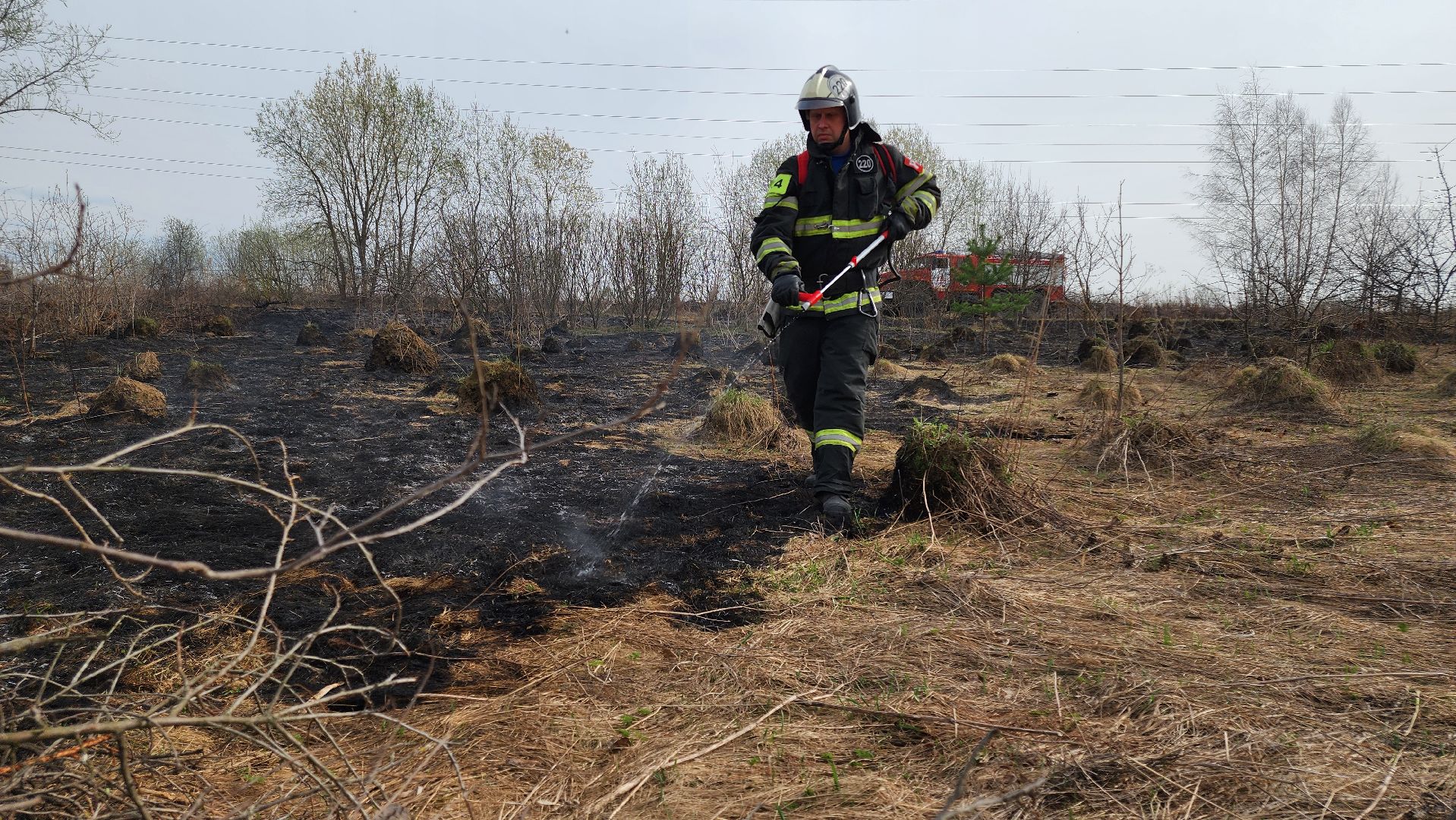 кашира, баскачи, горки, мособлпожспас, пожар, пал травы, тушение пожара, противопожарный ранец,