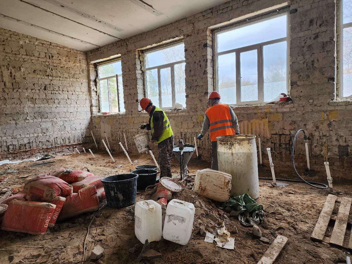 Стяжка пола, Дубна, Капремонт, Школа, Новый этап,