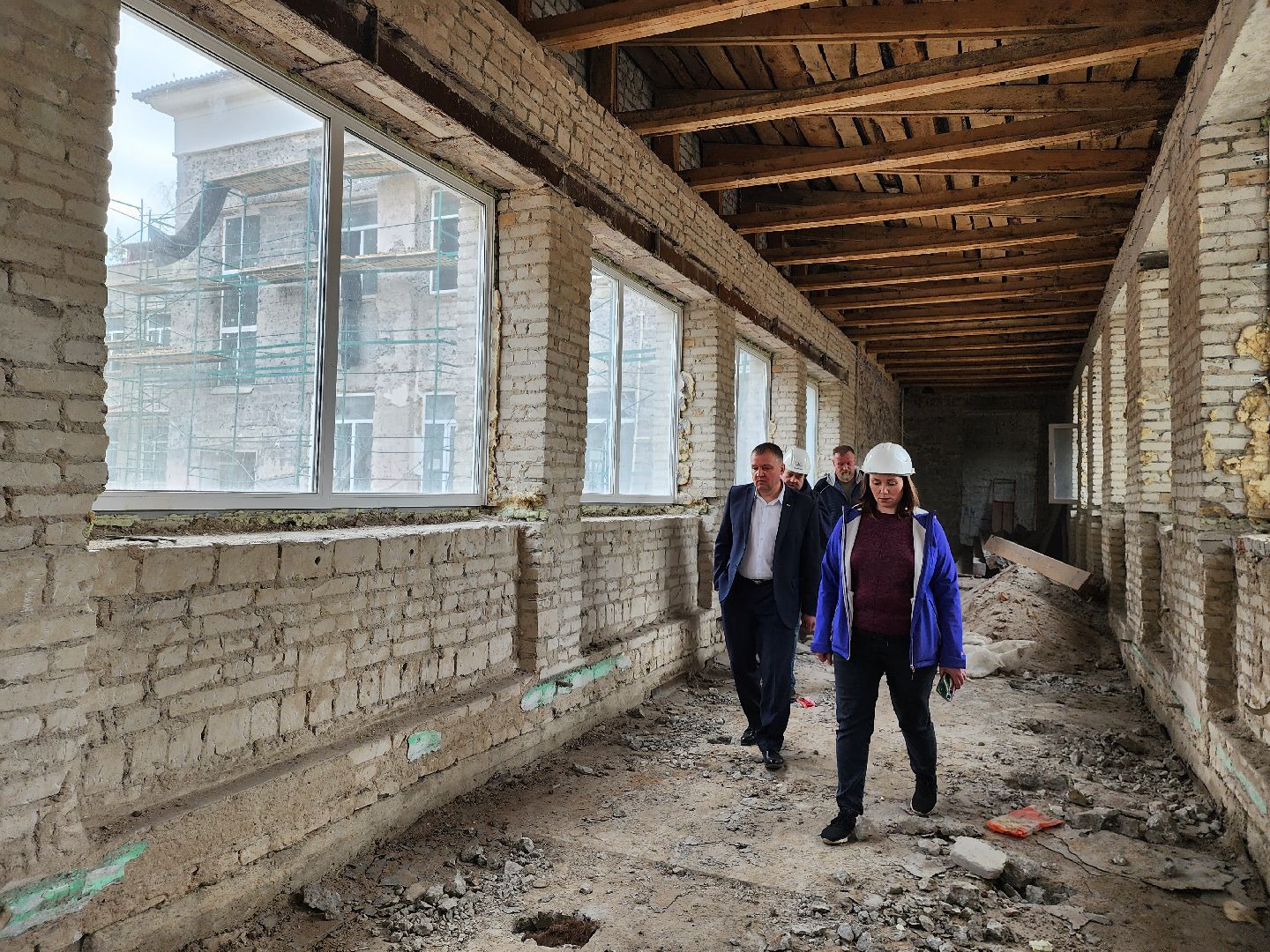 Дубна, Школа 1, Капремонт, Строительство, Монтаж перекрытий,