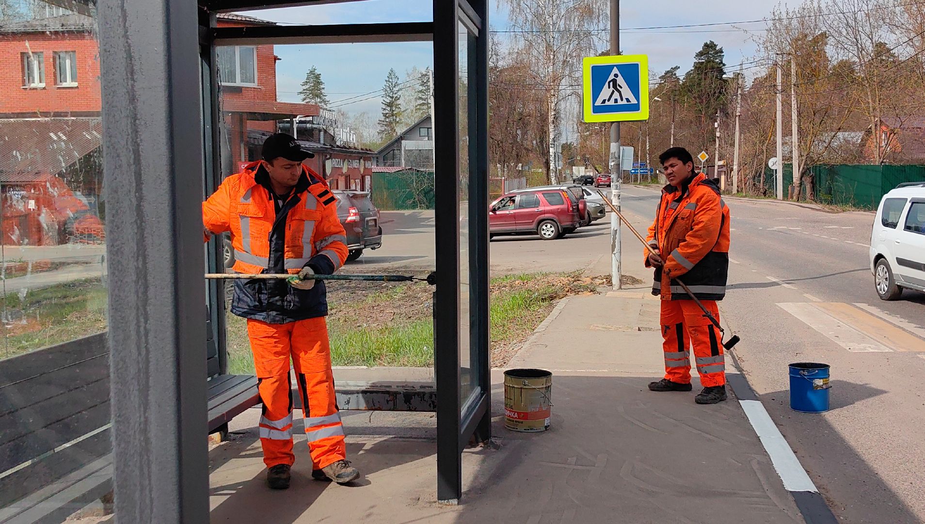 остановочные павильоны, покраска, бордюры, лавочки, благоустойство,