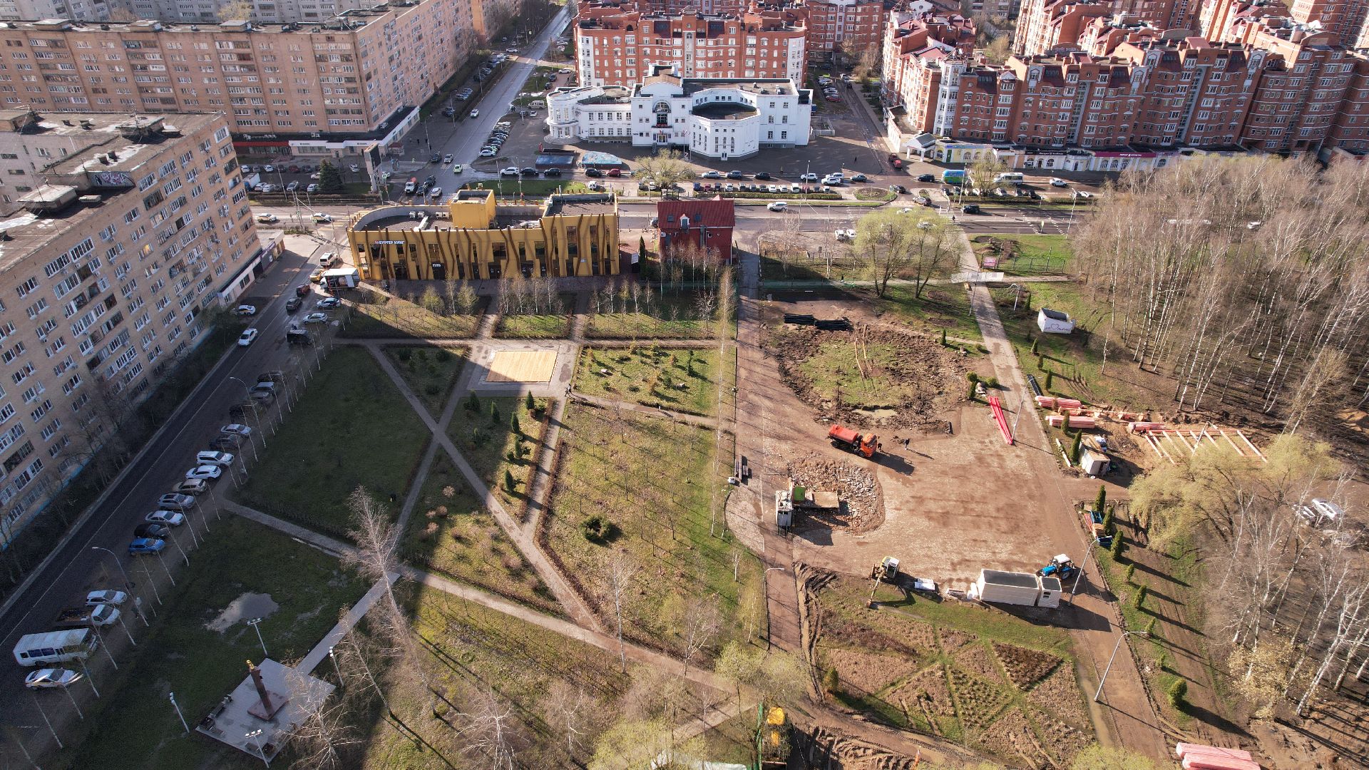 видео с коптера, лобня, парк,