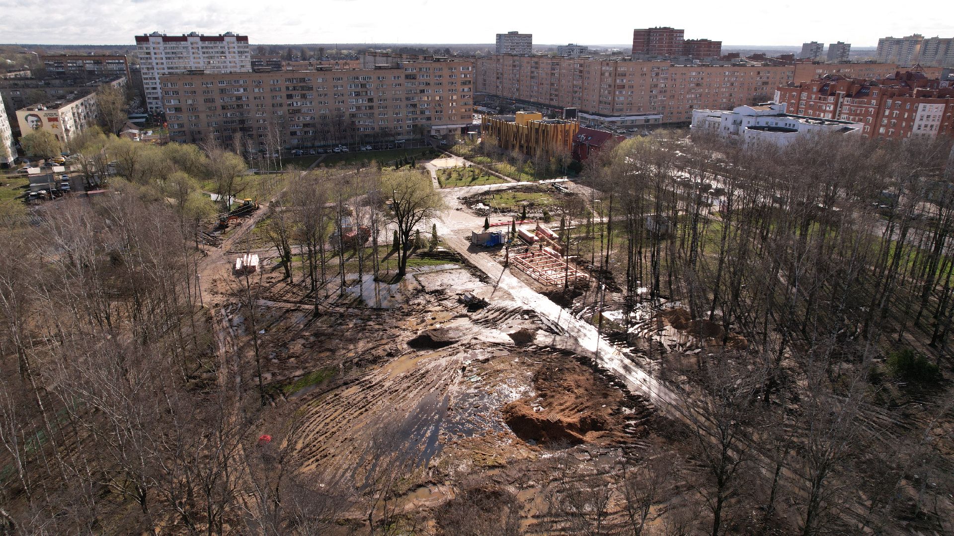видео с коптера, лобня, парк,