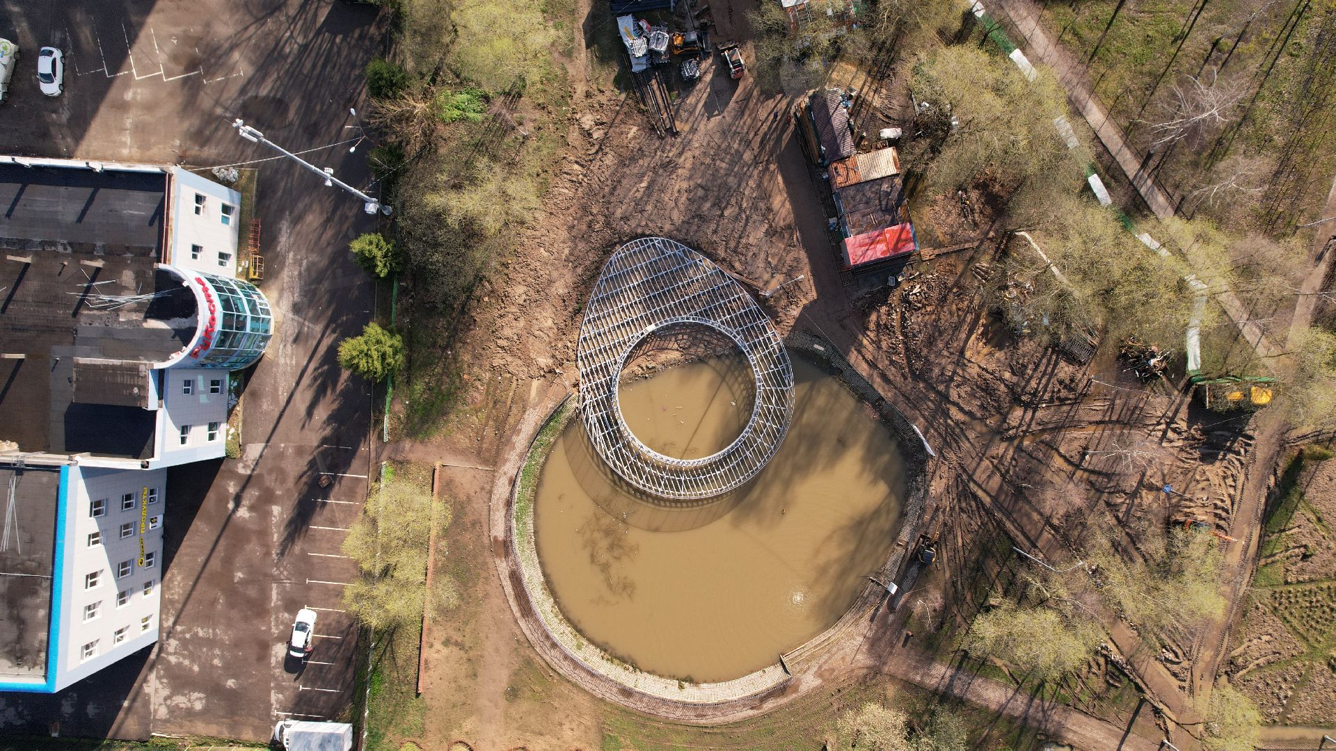 видео с коптера, лобня, парк,