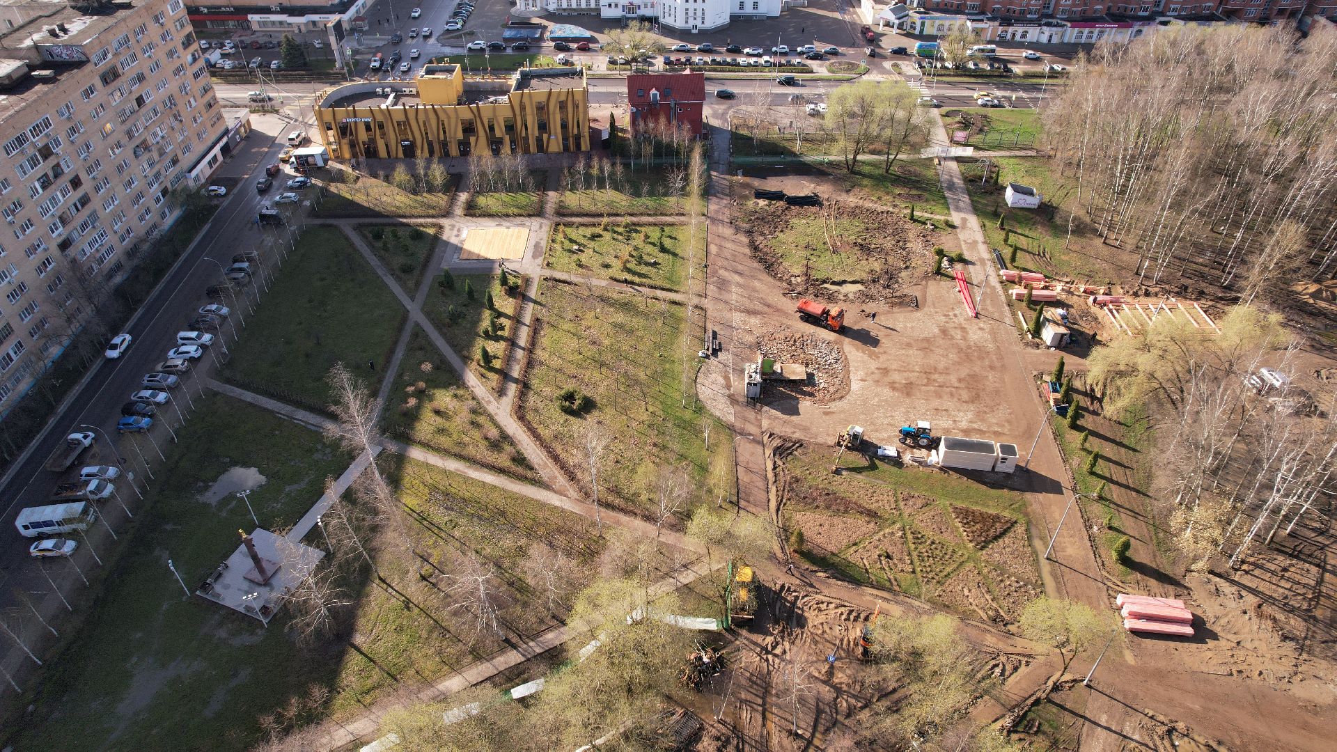 видео с коптера, лобня, парк,