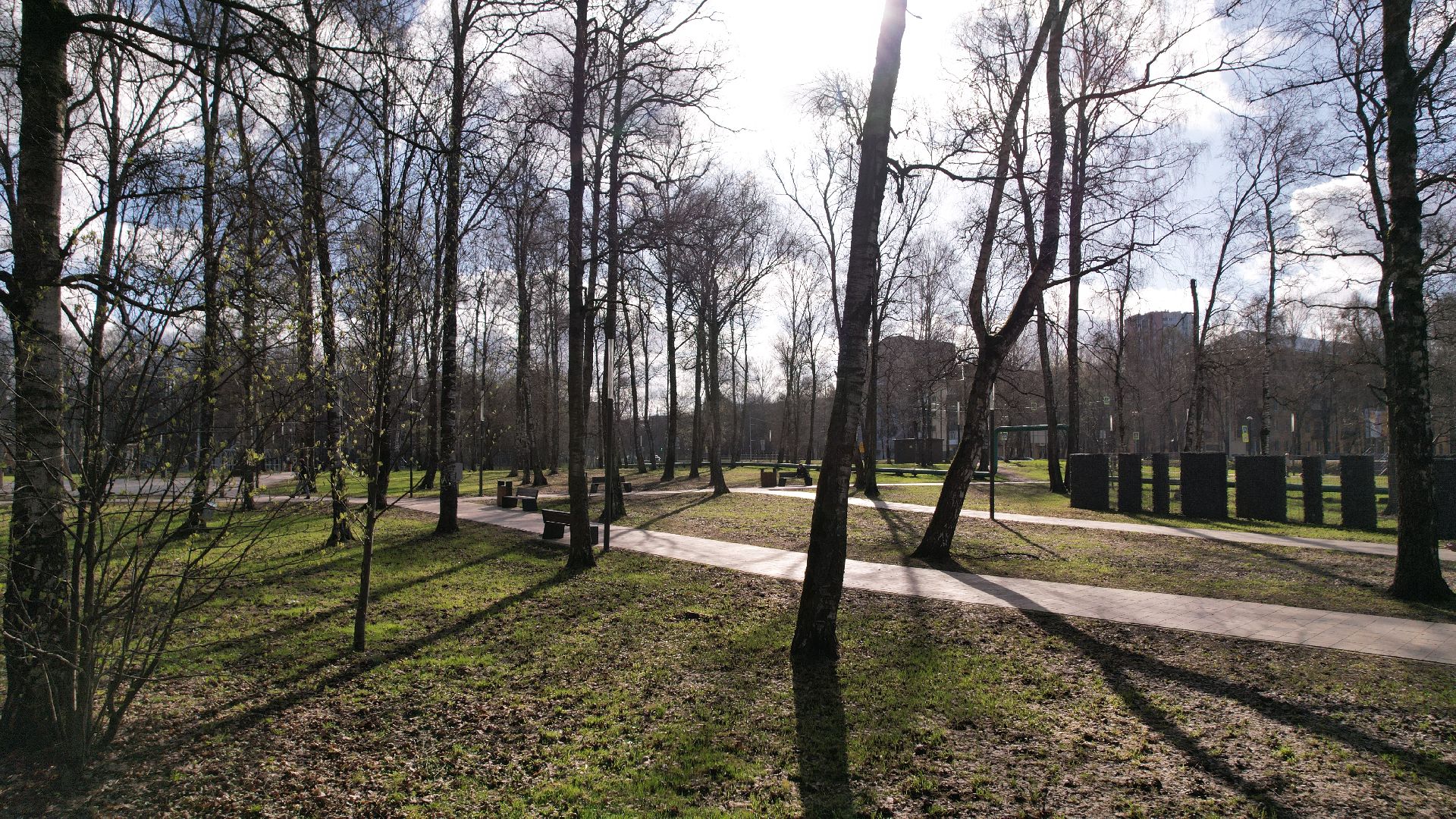 видео с коптера, лобня, парк,