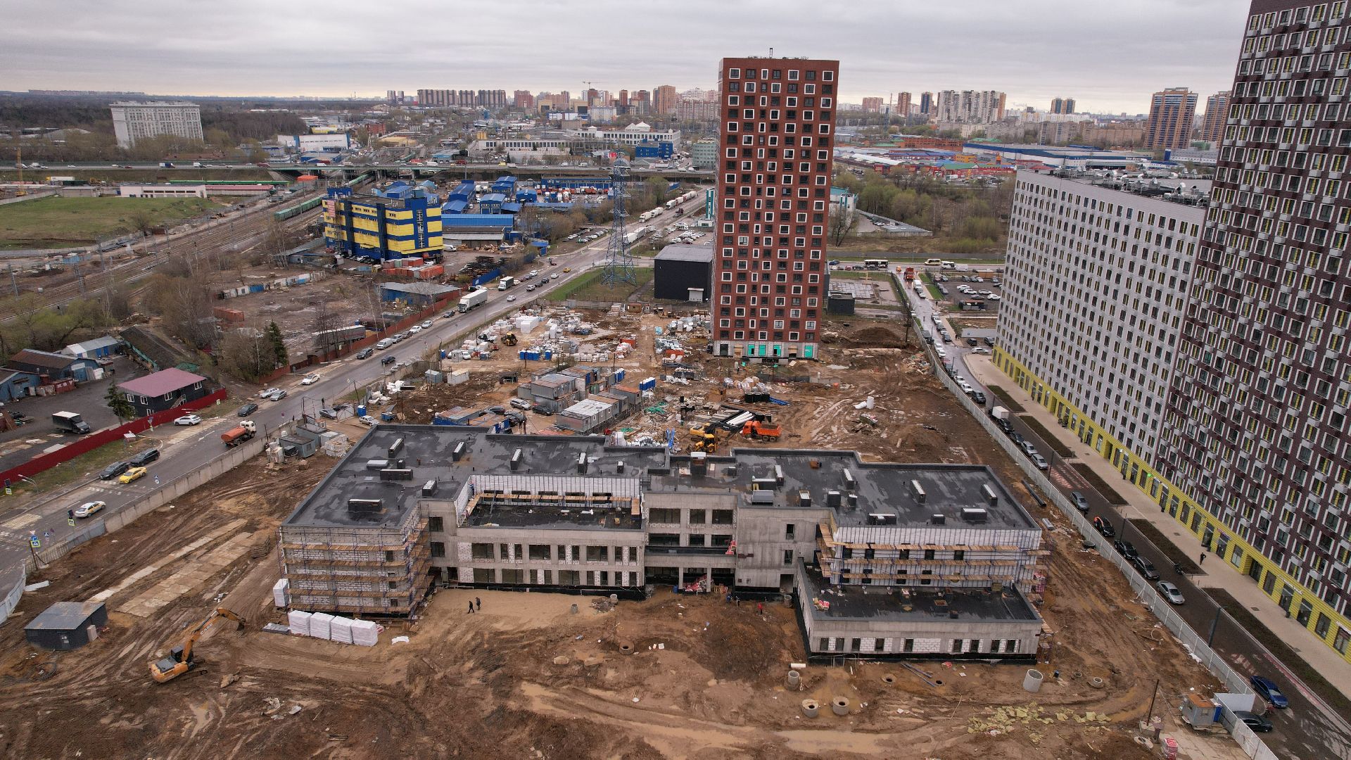 видео с коптера, строительство, детский сад, балашиха,