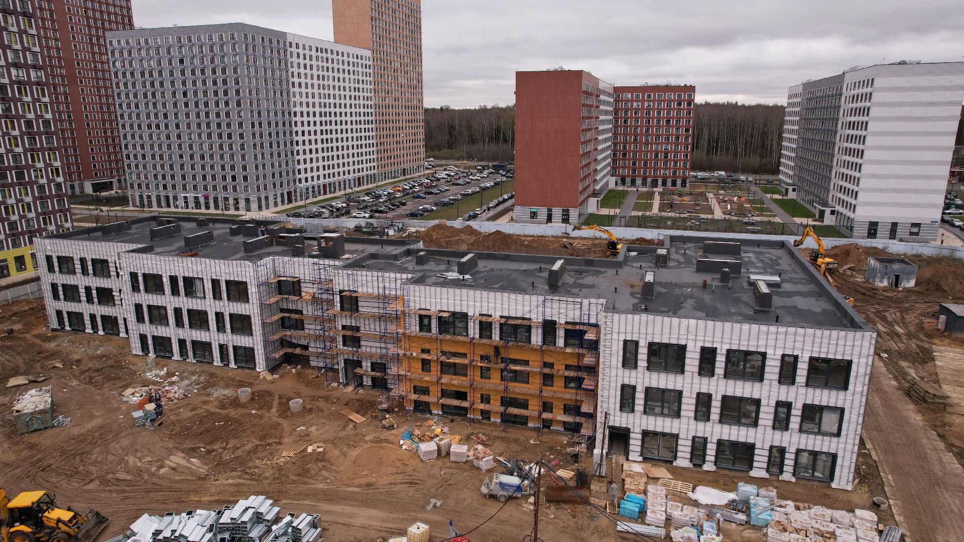 видео с коптера, строительство, детский сад, балашиха,