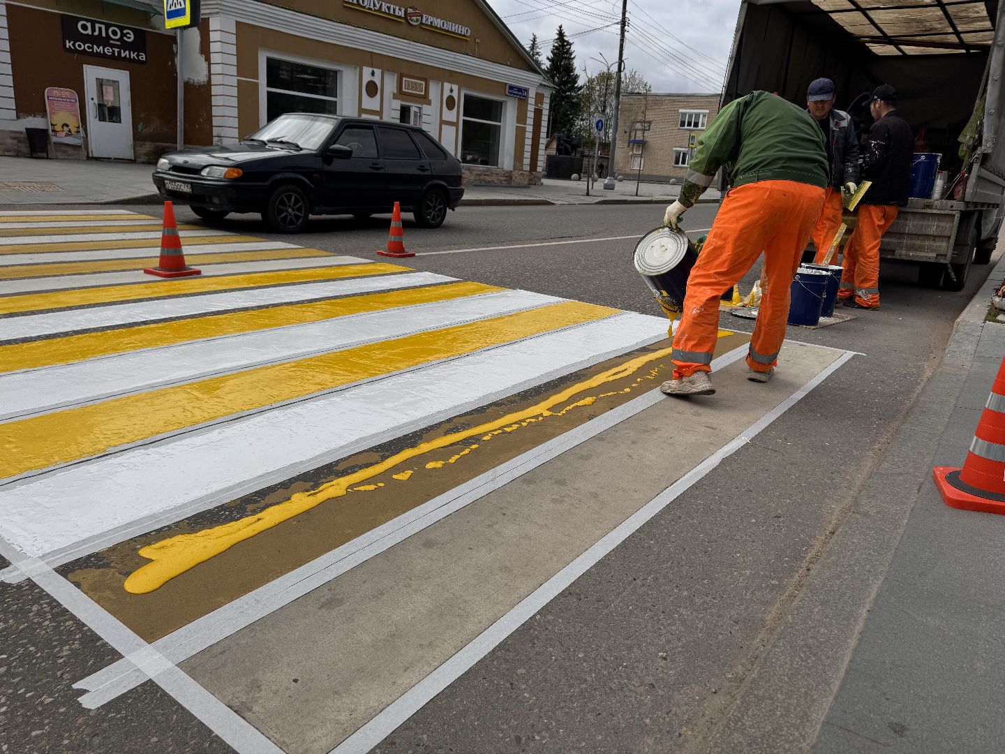 шаховская, разметка дороги, пешеходная разметка, покраска пешеходных переходов,