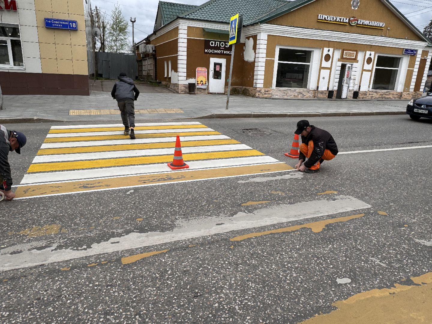 шаховская, разметка дороги, пешеходная разметка, покраска пешеходных переходов,