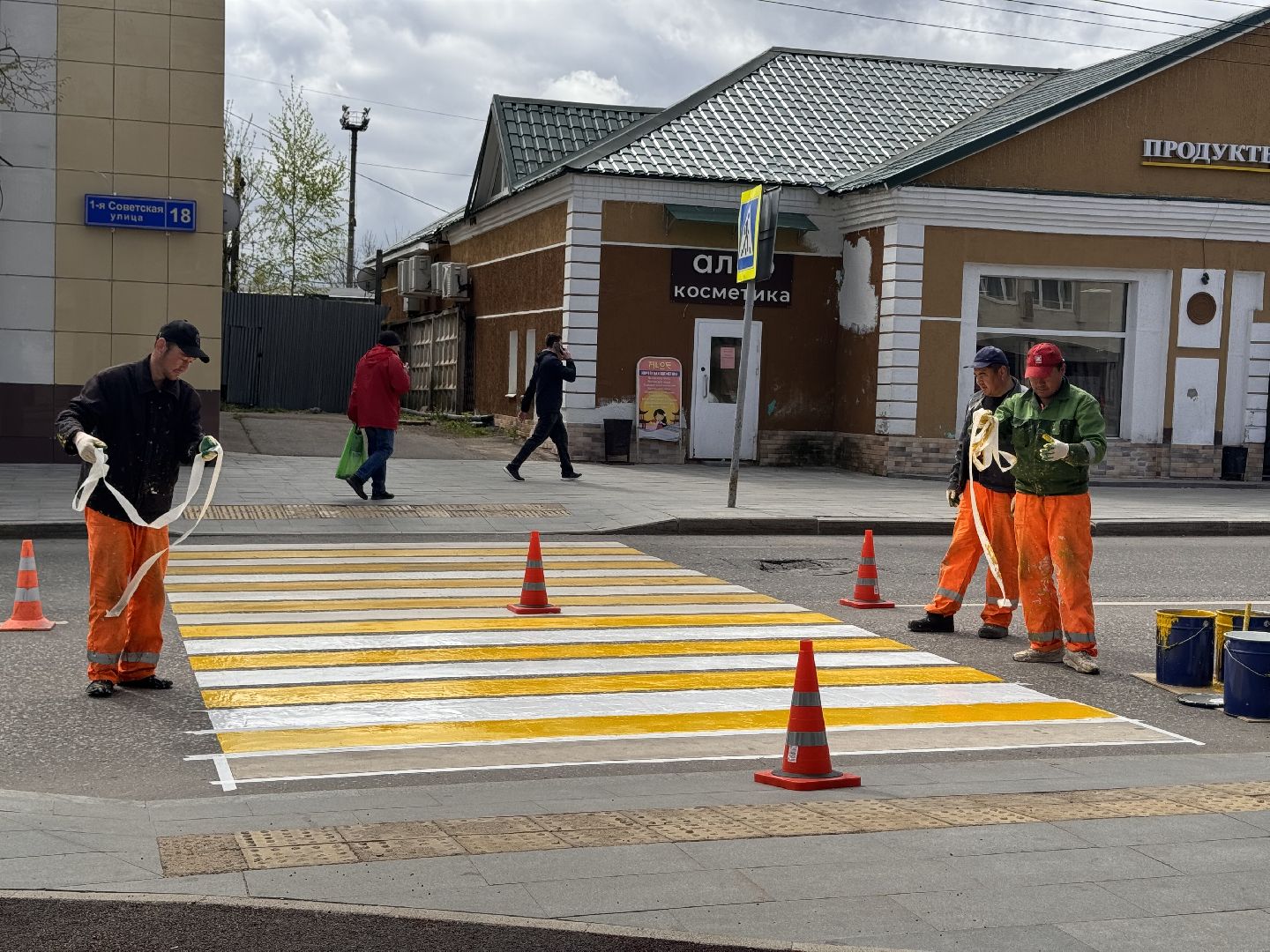 шаховская, разметка дороги, пешеходная разметка, покраска пешеходных переходов,