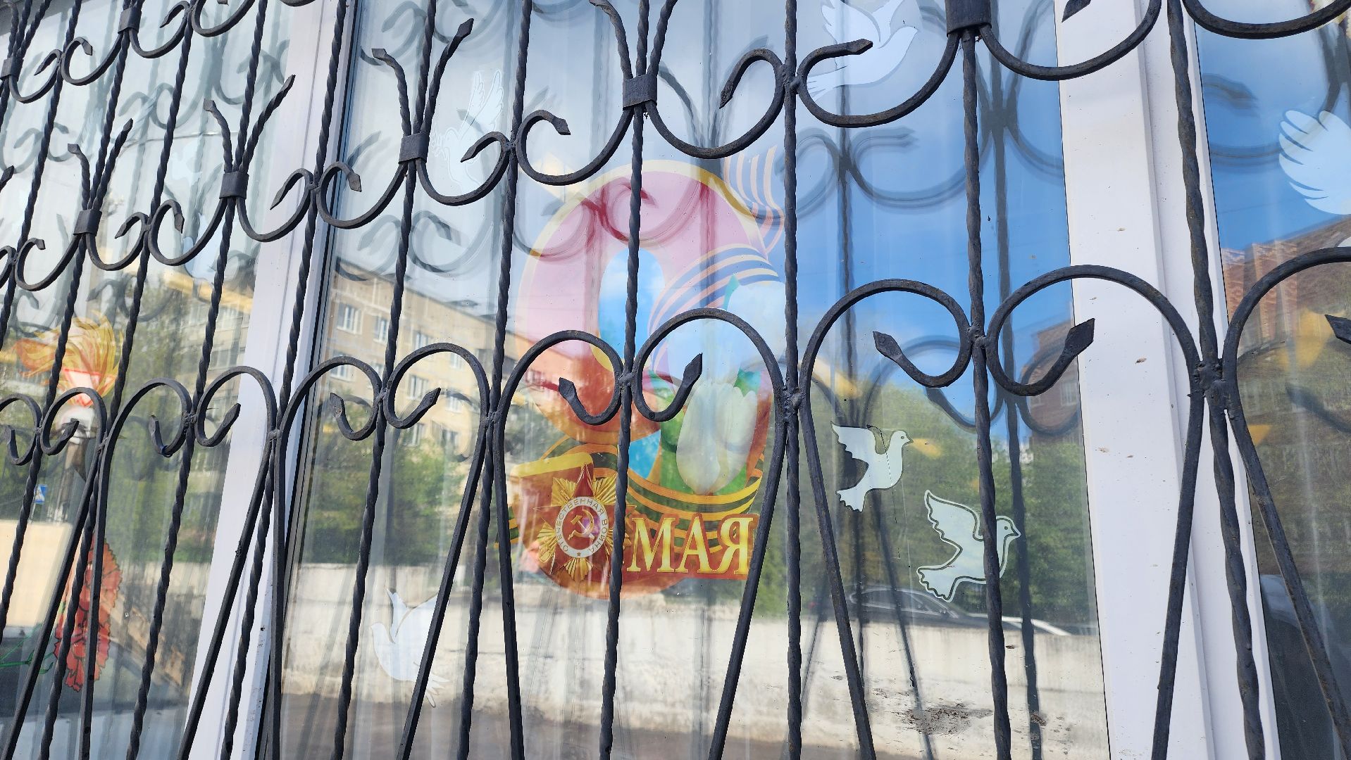 кашира, центральная библиотека, окна победы, 9 мая, день победы, георгиевская лента, голубь мира, жаравли, великая отечественная война,