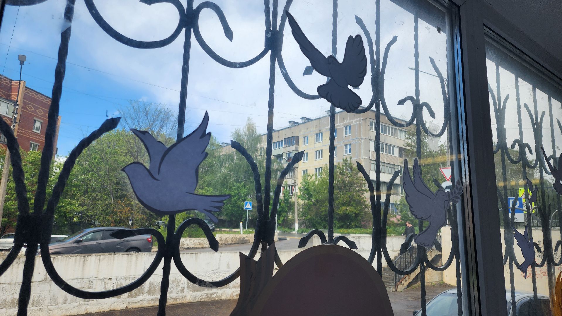 кашира, центральная библиотека, окна победы, 9 мая, день победы, георгиевская лента, голубь мира, жаравли, великая отечественная война,