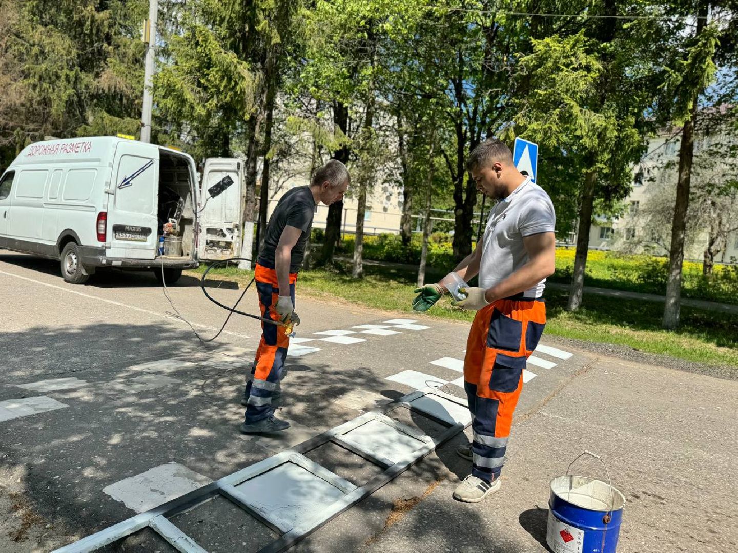 обновление разметки, восход, ремонт дорог,