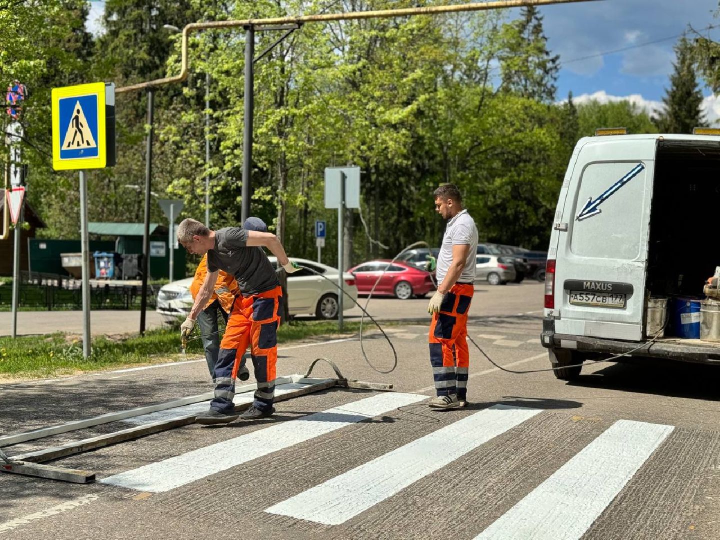 обновление разметки, восход, ремонт дорог,