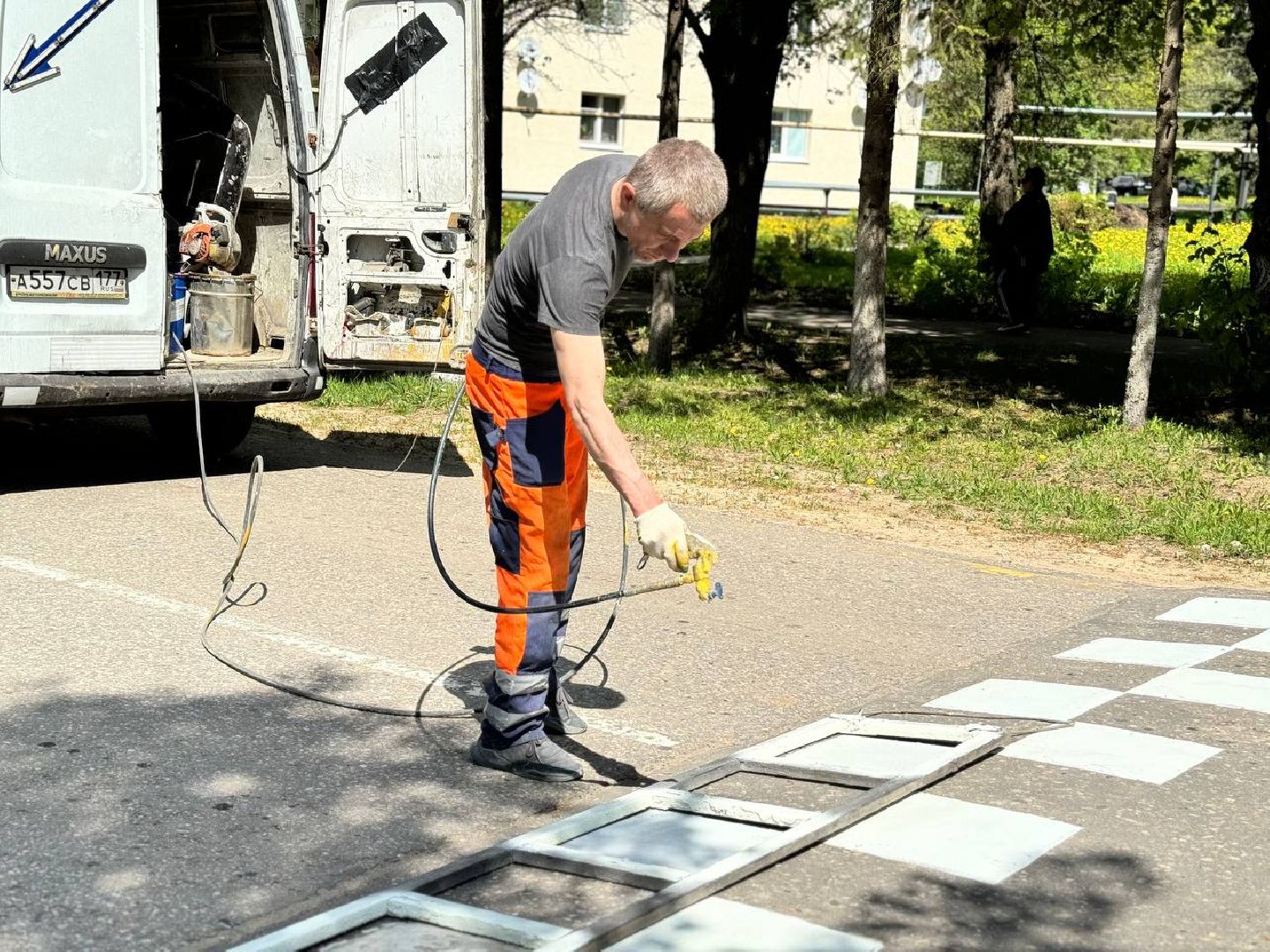 обновление разметки, восход, ремонт дорог,