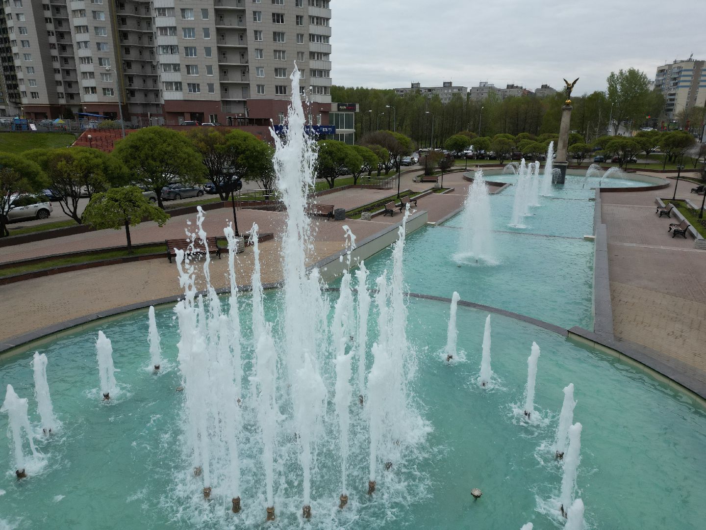 пушкино, фонтан, видео с коптера,