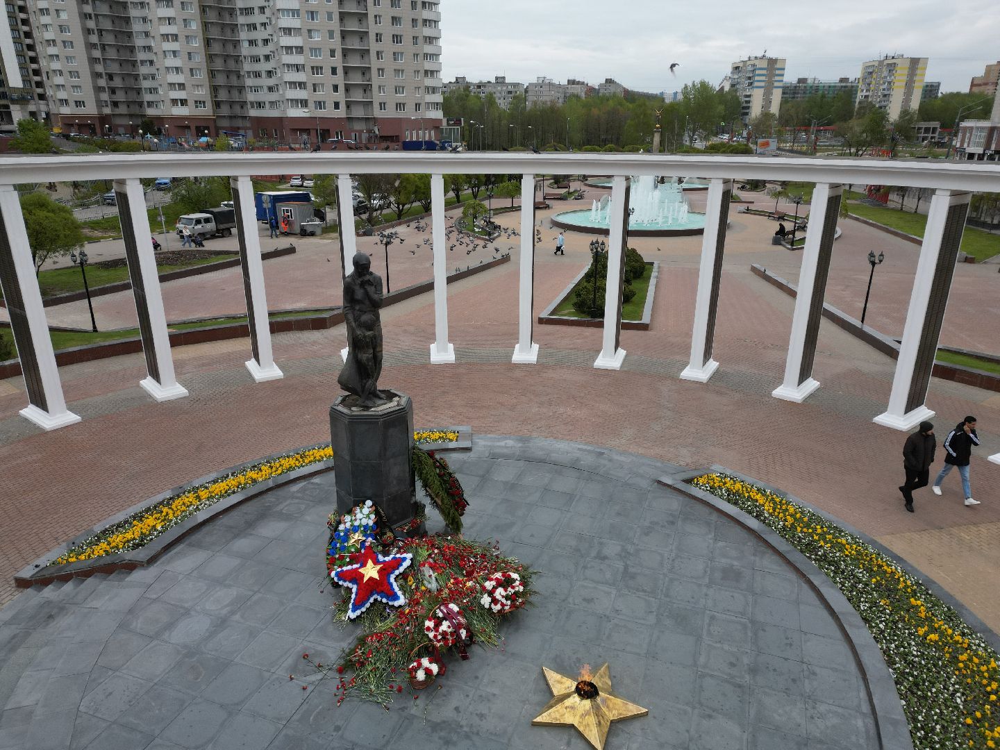 пушкино, фонтан, видео с коптера,