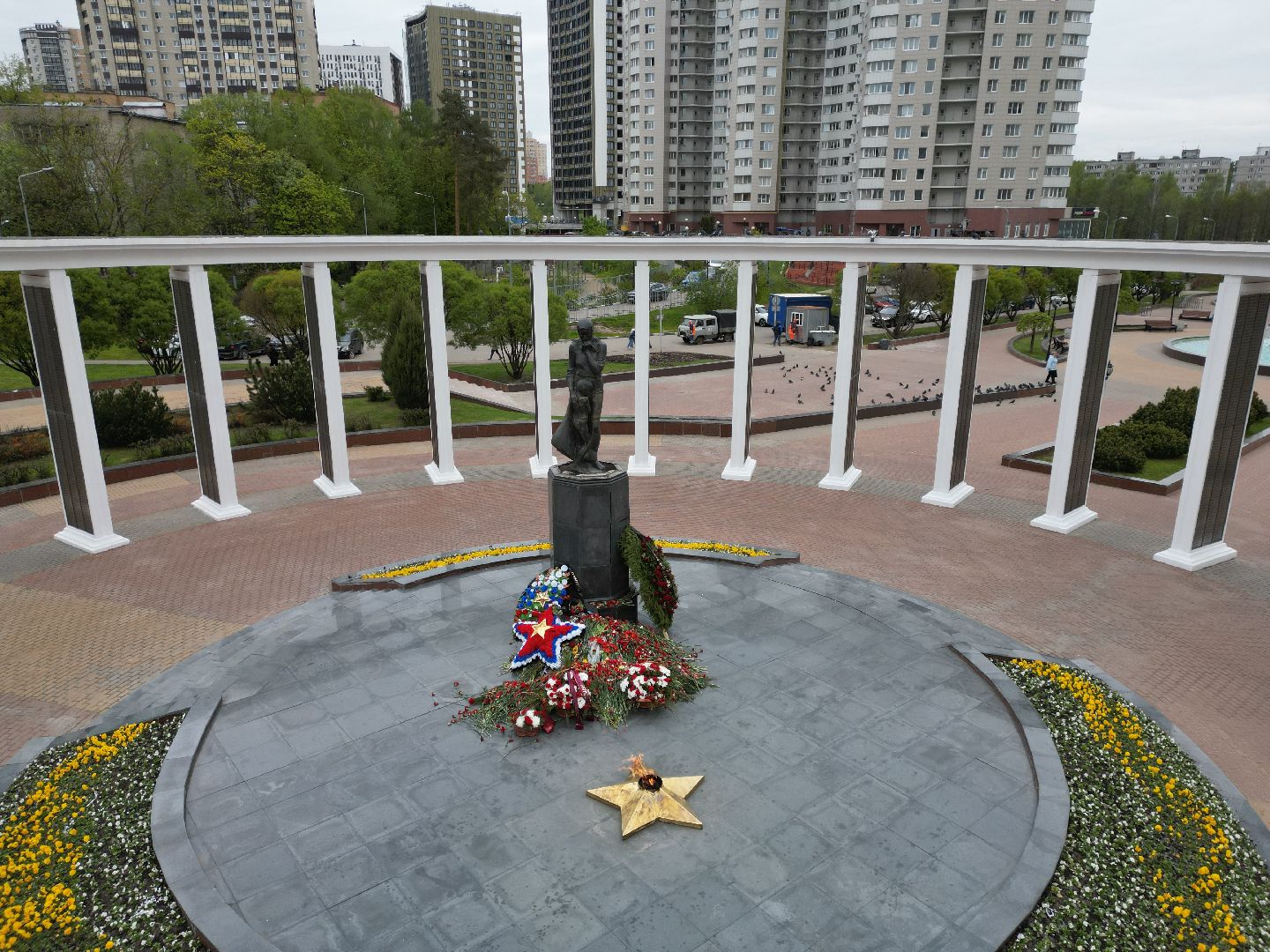 пушкино, фонтан, видео с коптера,