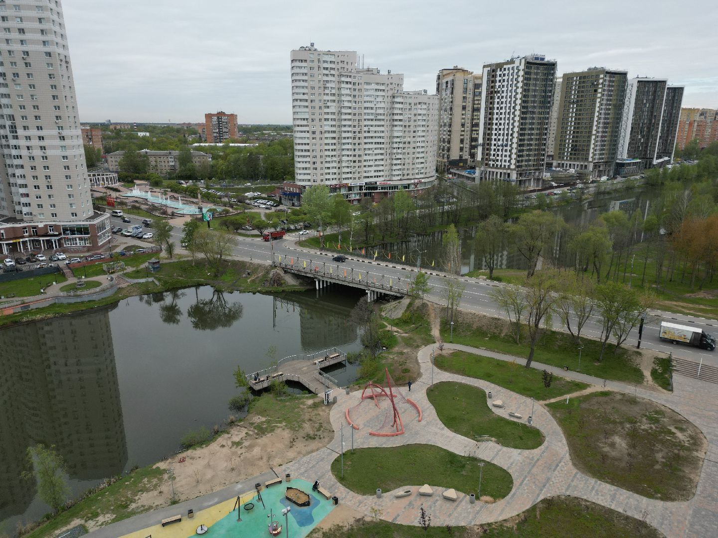 пушкино, фонтан, видео с коптера,