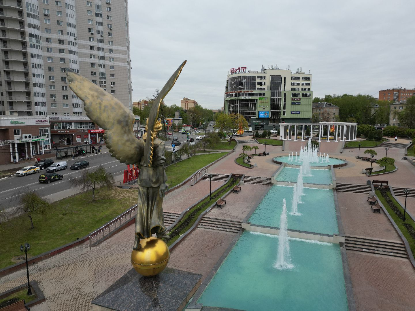 пушкино, фонтан, видео с коптера,