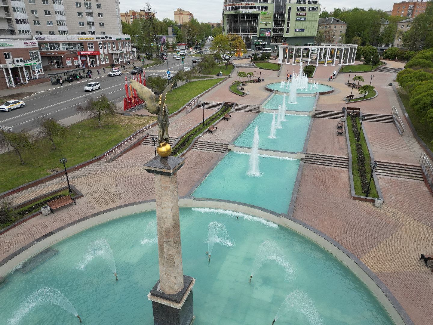 пушкино, фонтан, видео с коптера,