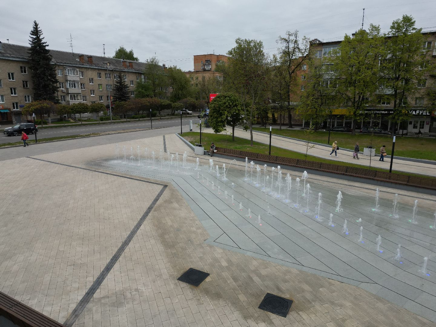 видео с коптера, пушкино, фонтан, благоустройство,