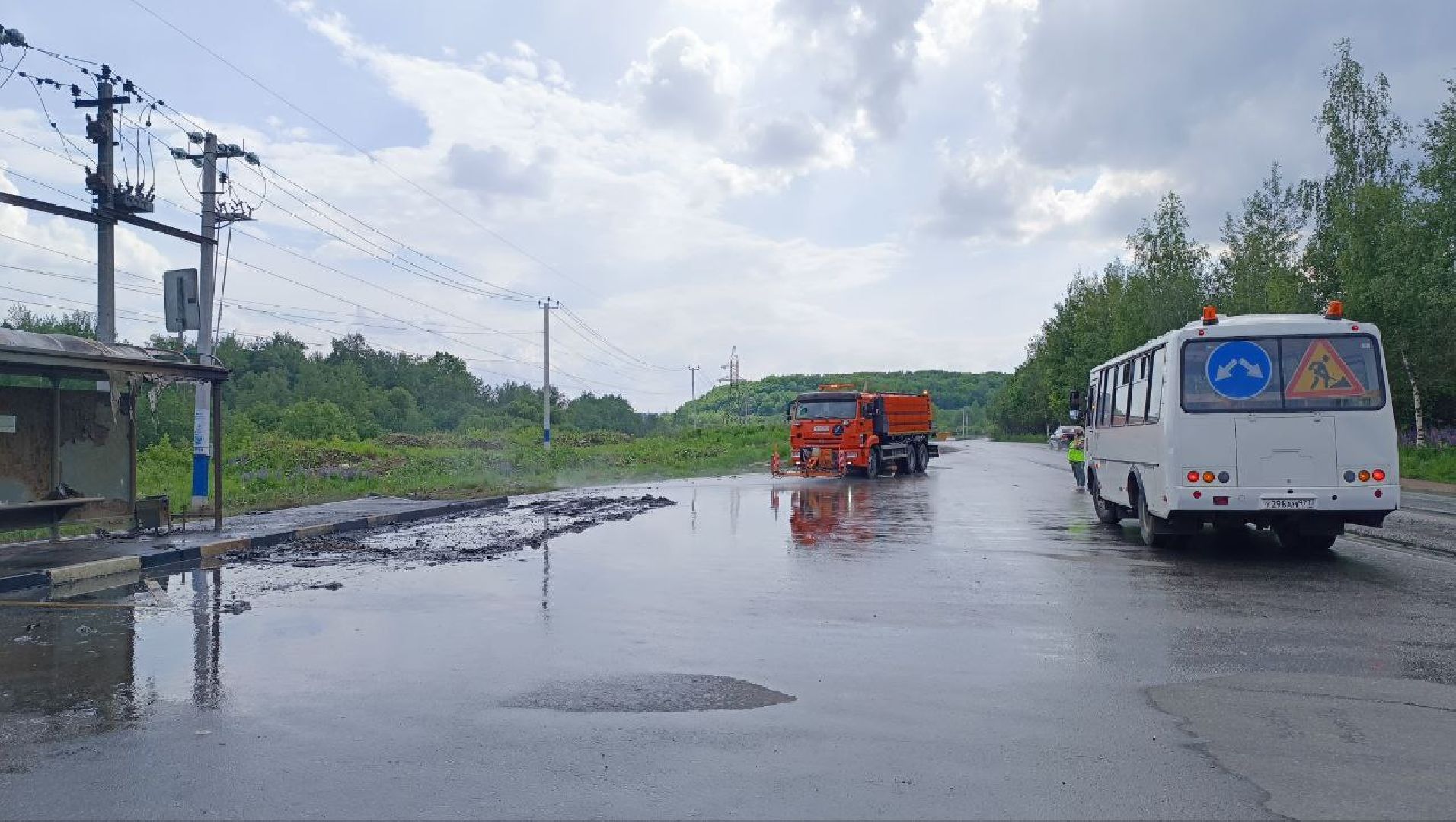 пожар, дорога, автобус,