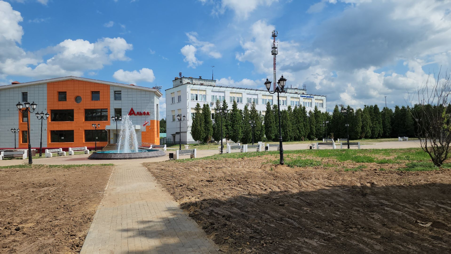 кашира, сквер им генерала белова, благоустройство, теплотрасса, строительные работы, троутар, фонтан, озеленение,