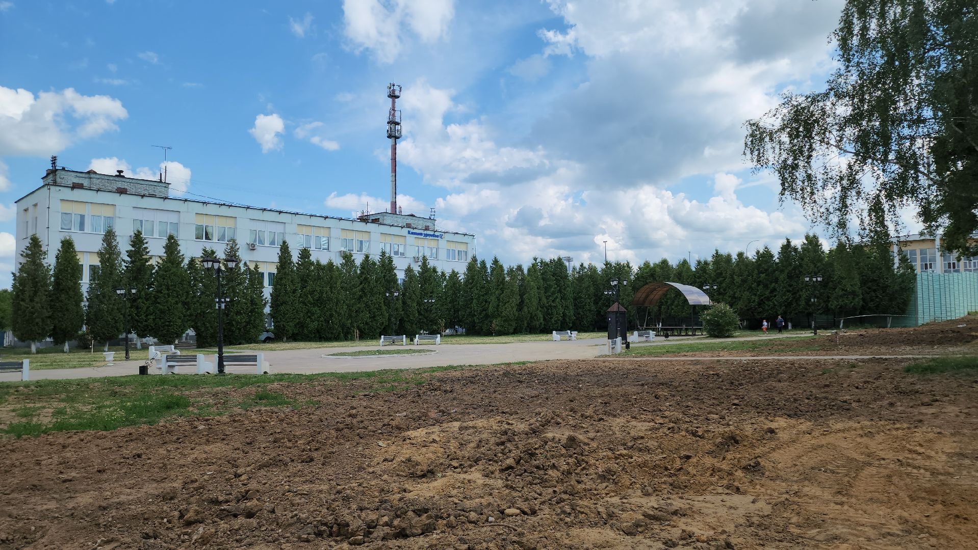 кашира, сквер им генерала белова, благоустройство, теплотрасса, строительные работы, троутар, фонтан, озеленение,