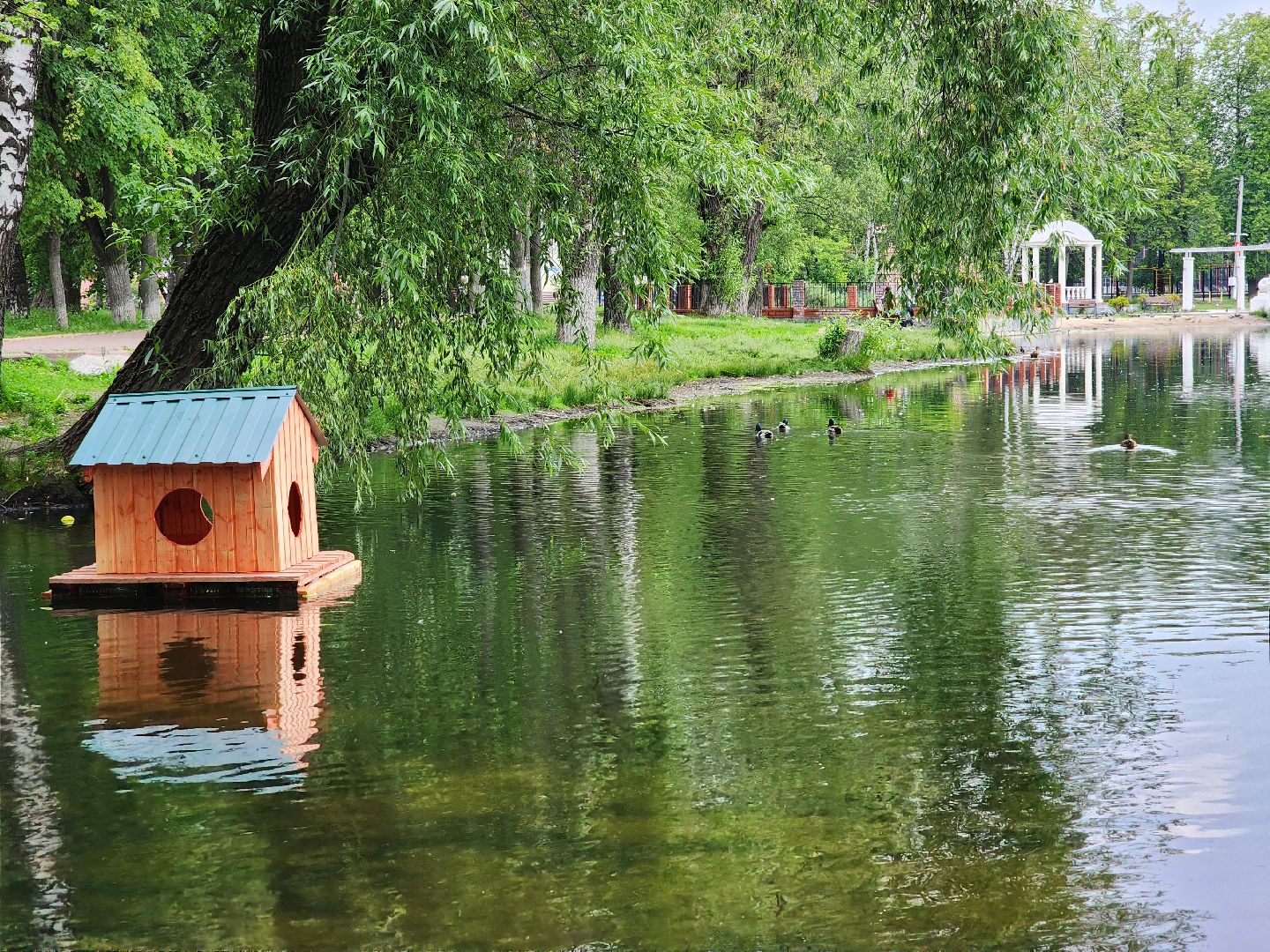 раменское, благоустройство,домик для уток на озере Пионер,