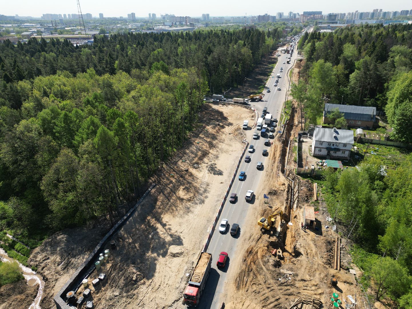 видео с коптера, дорога, шоссе, мытищи,