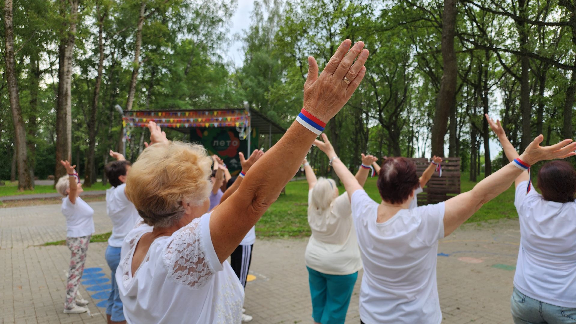 кашира, ожерелье, активное долголетие, флешмоб, танец, день россии, флаг россии,