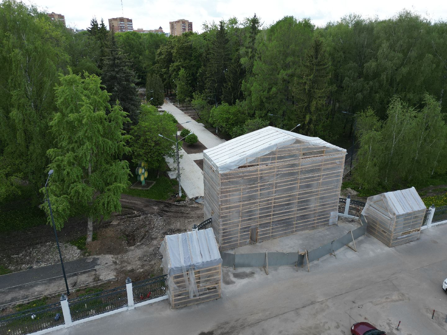 видео с коптера, коломна, парк,