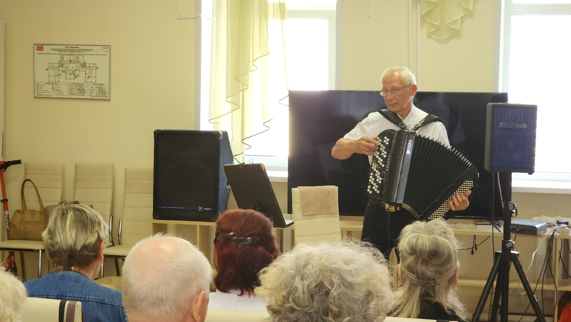 пушкино, центр социального обслуживания, музыка, баян, концерт, получатели социальных услуг, зрители, музыкант,