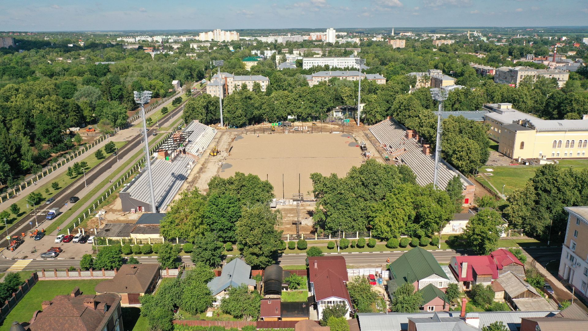 видео с коптера, реконструкция, стадион, коломна,