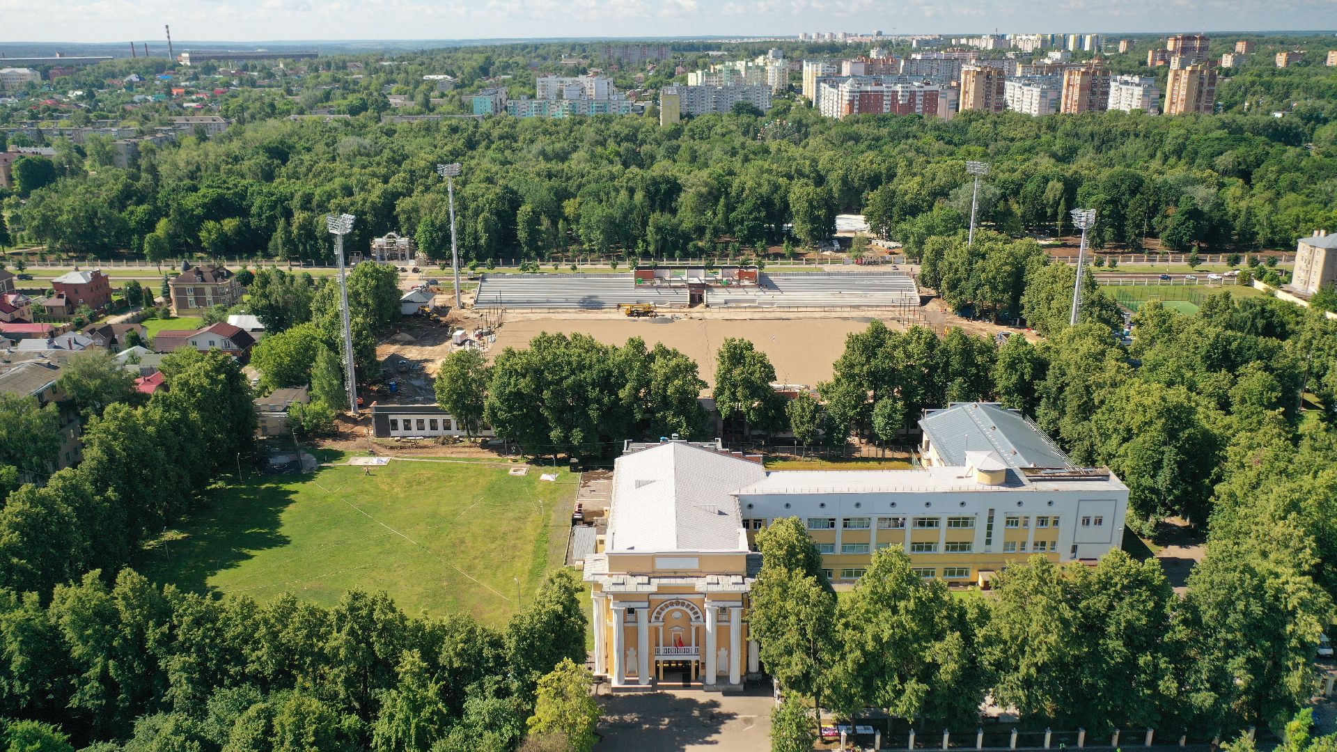 видео с коптера, реконструкция, стадион, коломна,