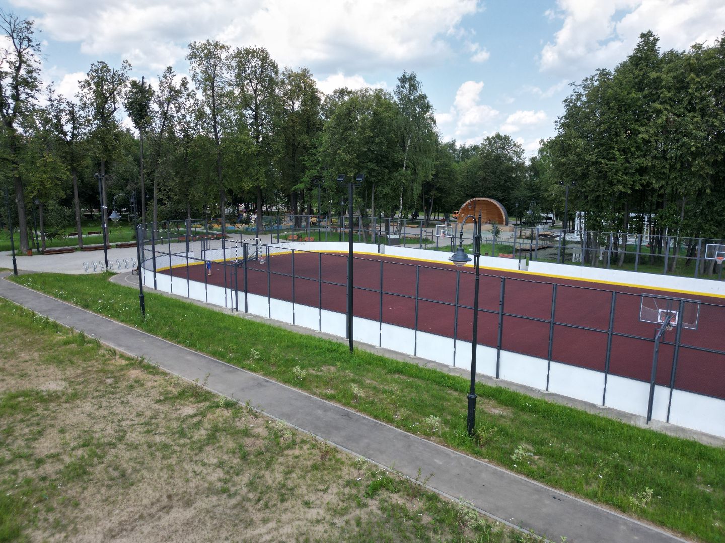 видео с коптера, лобня, парк, благоустройство,