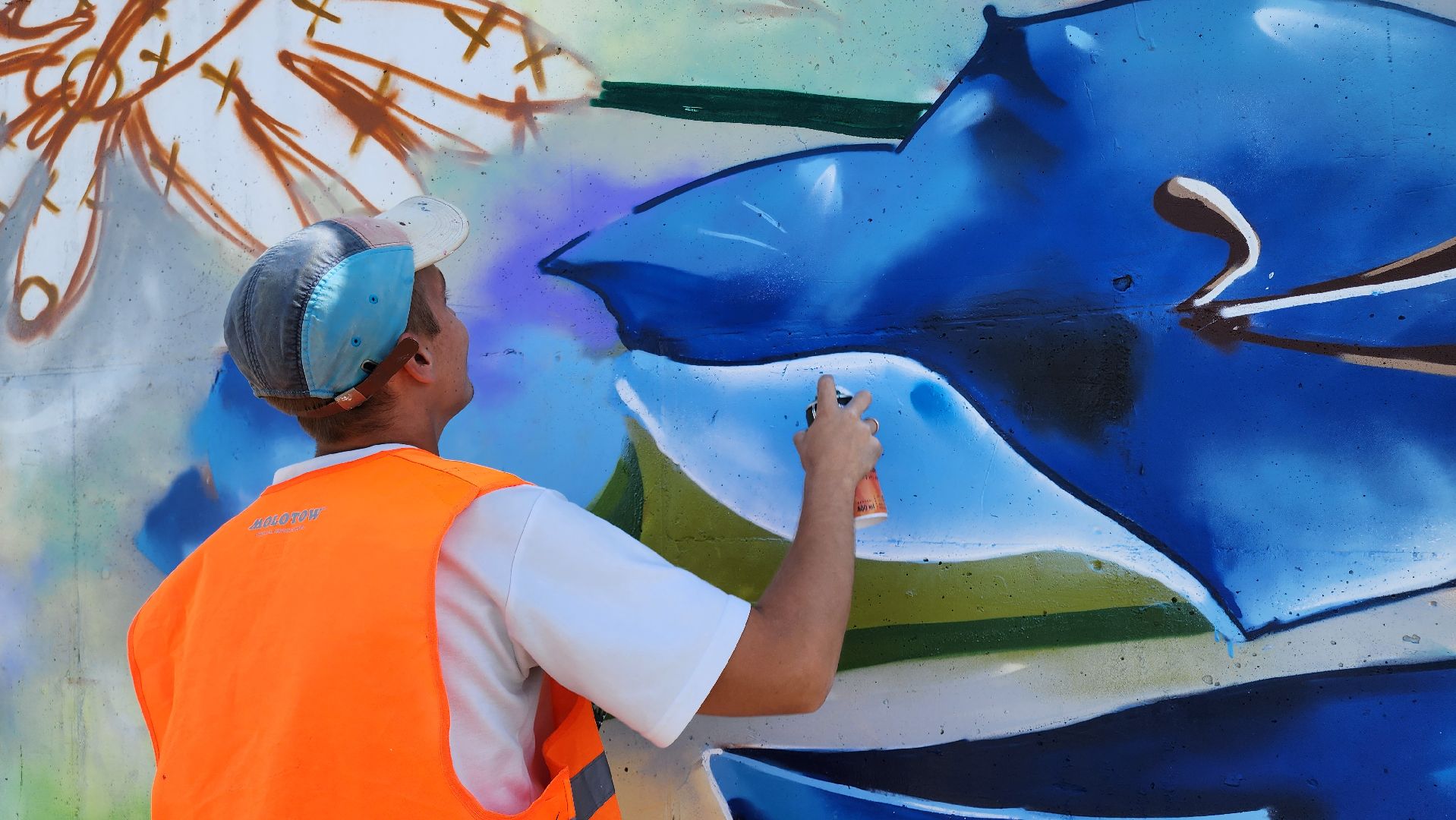 кашира, граффити, стрит-арт, художник, набережная оки, день города, цветы, благоустройство,