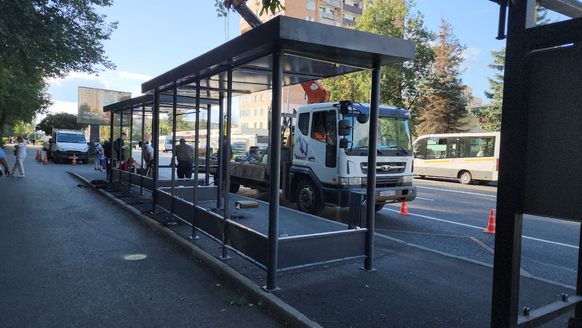 пушкино, остановочные павильоны, благоустройство, дорога, общественный транспорт,