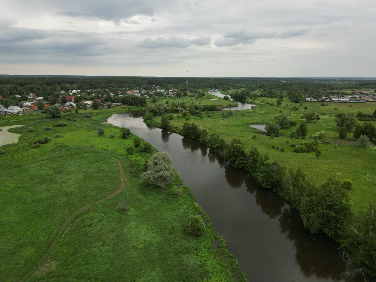 видео с коптера, мост, деревня,