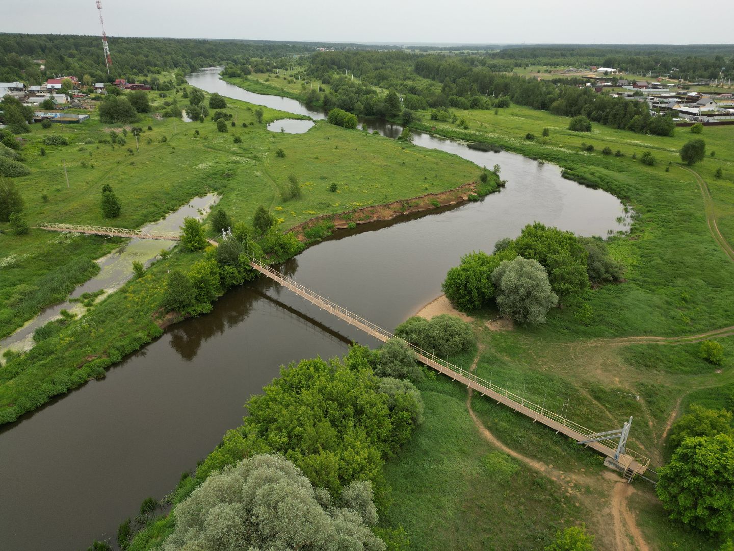 видео с коптера, мост, деревня,