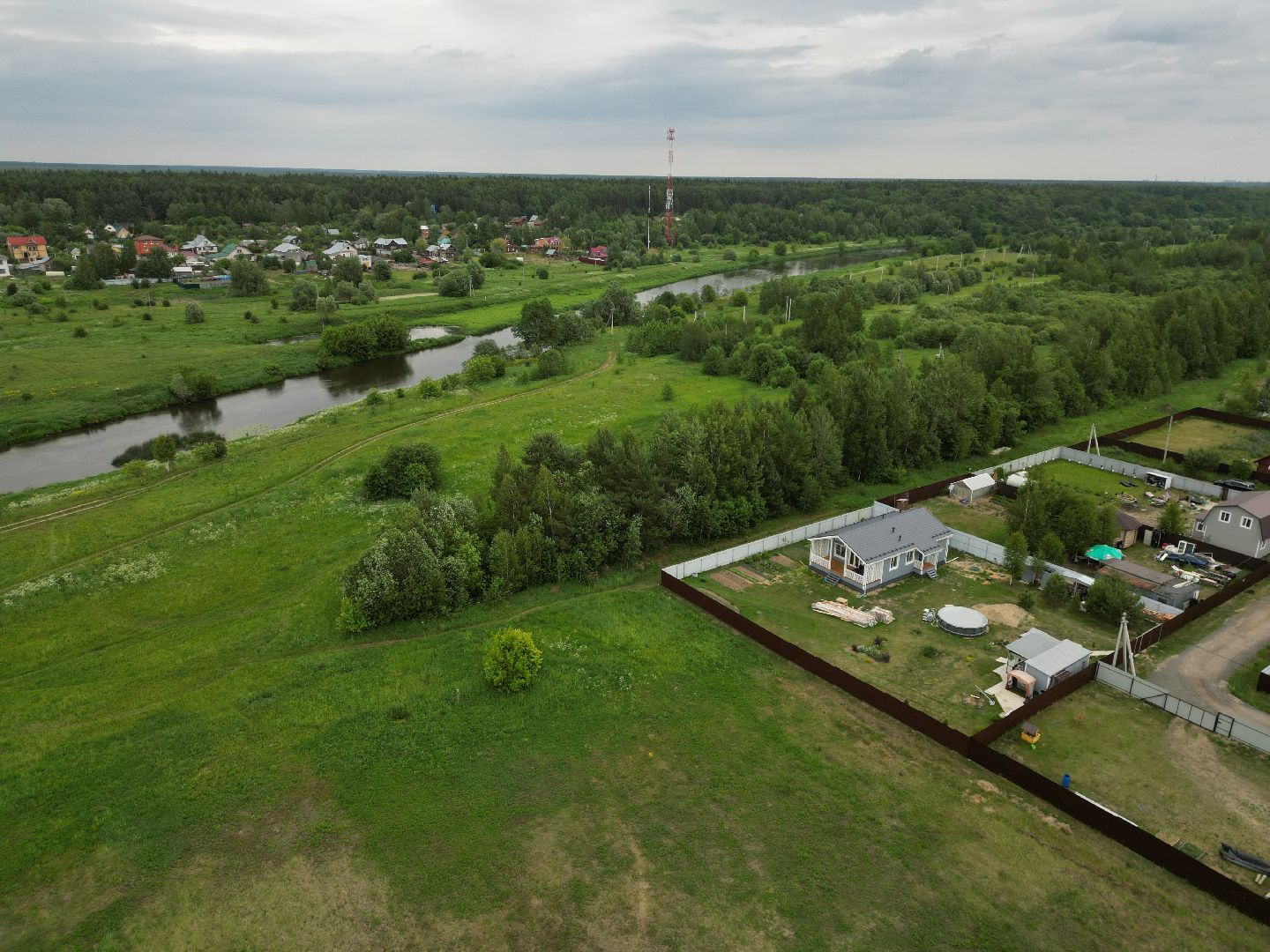 видео с коптера, мост, деревня,