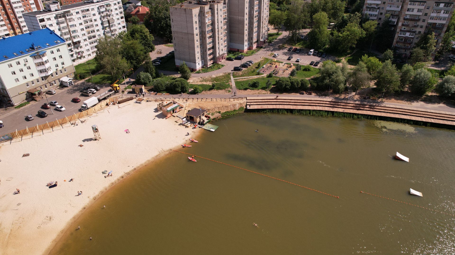 видео с коптера, пруд, пляж, дмитров,