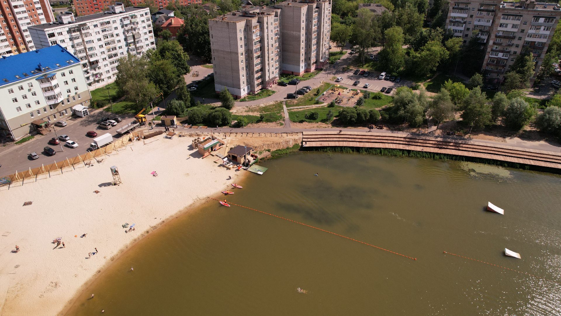 видео с коптера, пруд, пляж, дмитров,