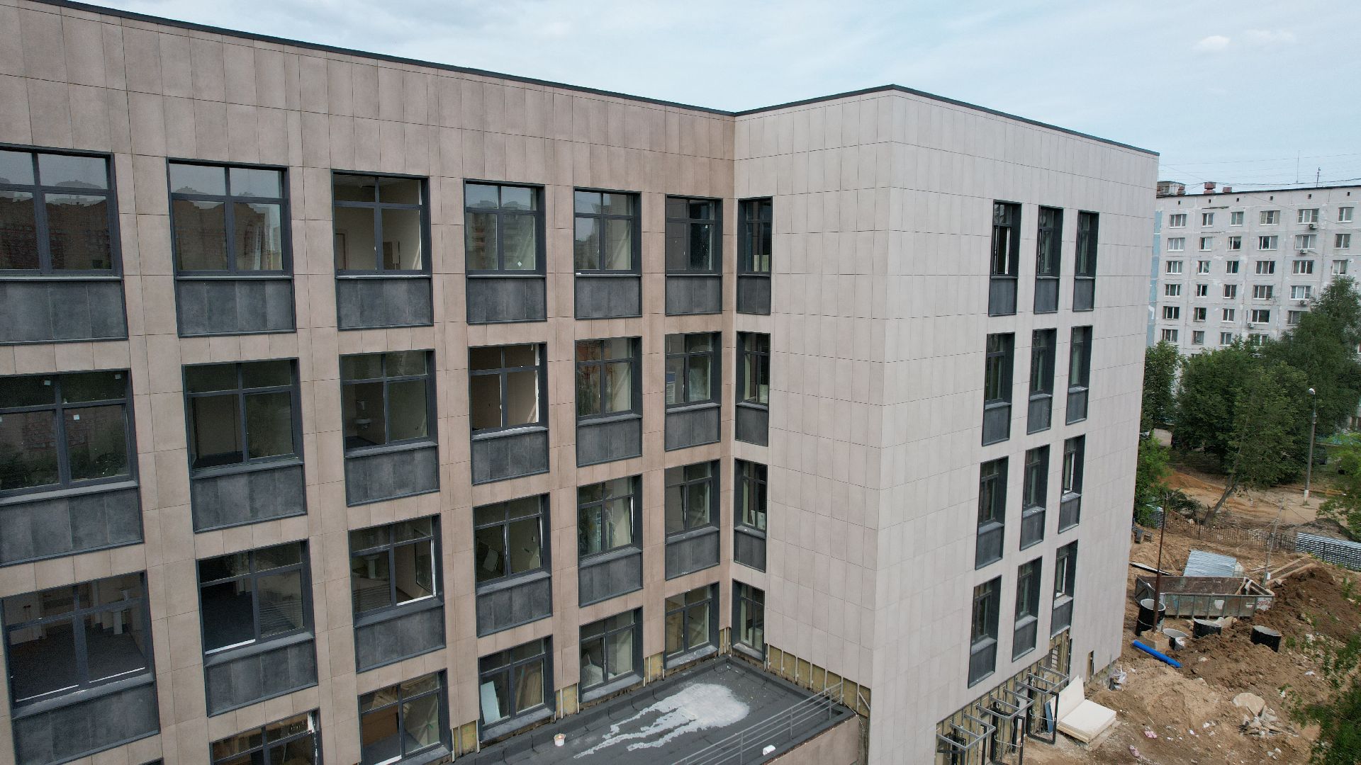 видео с коптера, строительство, медицина, поликлиника,