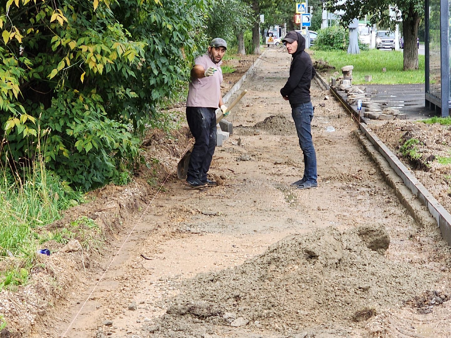 Чехов, улица Чехова, строительство тротуара, дорожный ремонт, нацпроект Безопасные и качественные автодороги, Мосавтодор,