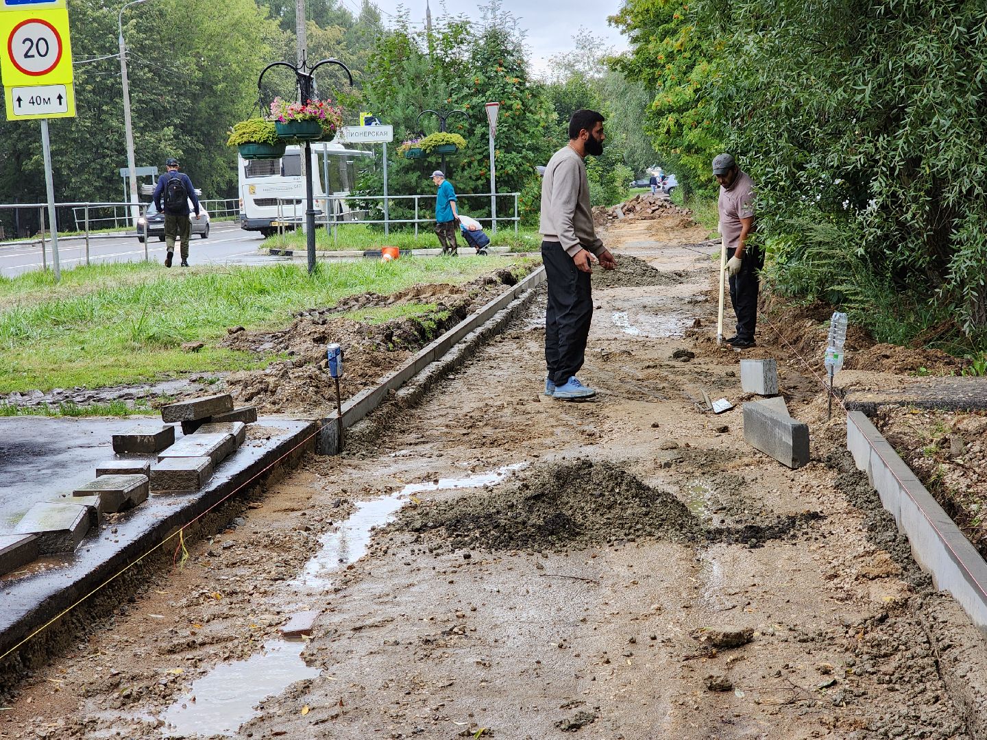 Чехов, улица Чехова, строительство тротуара, дорожный ремонт, нацпроект Безопасные и качественные автодороги, Мосавтодор,