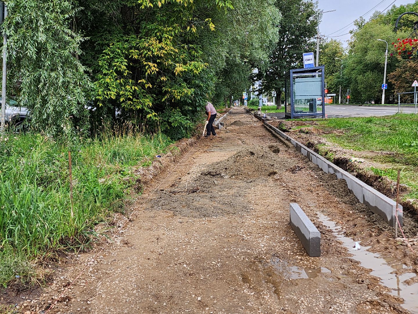 Чехов, улица Чехова, строительство тротуара, дорожный ремонт, нацпроект Безопасные и качественные автодороги, Мосавтодор,