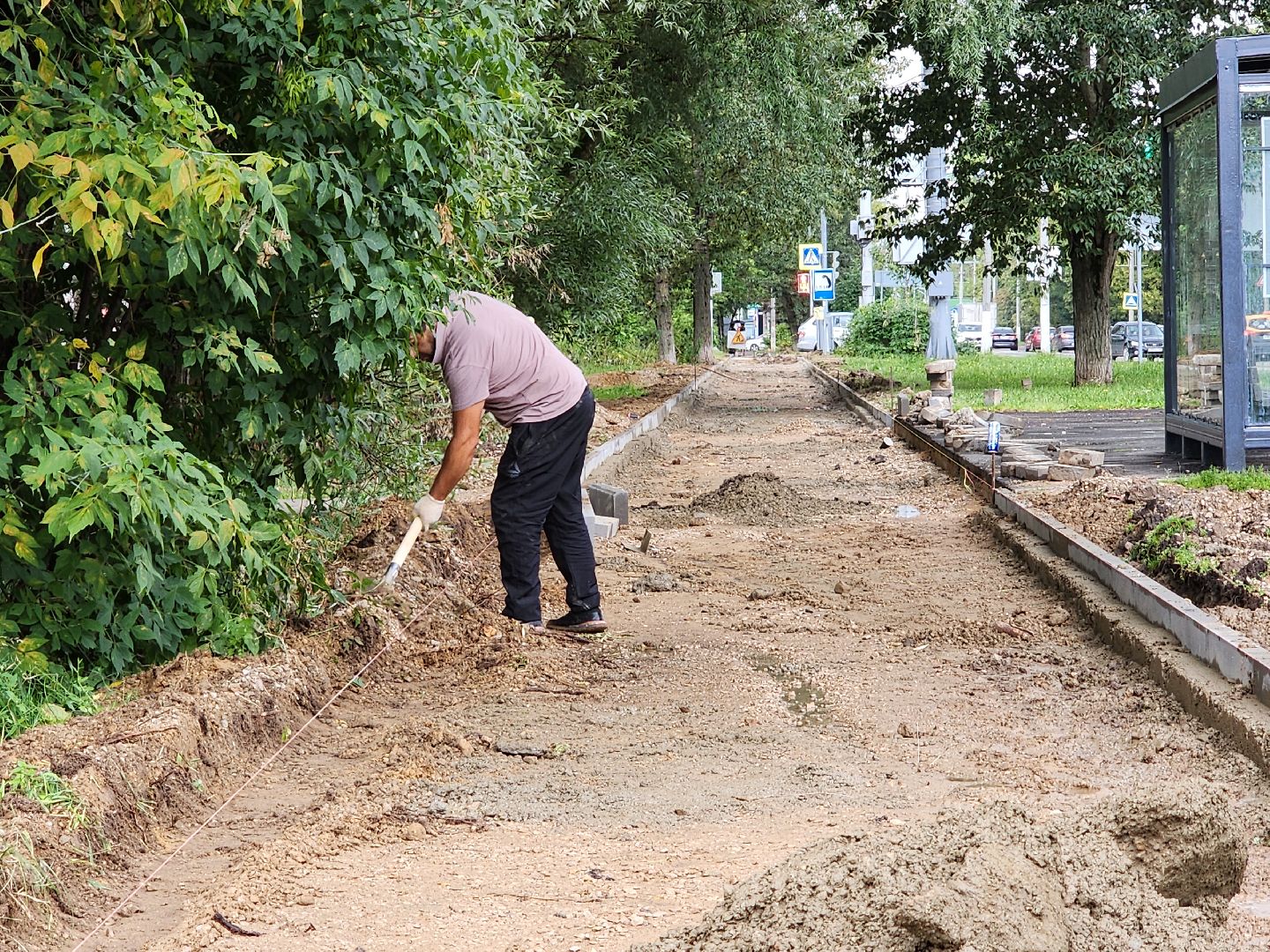 Чехов, улица Чехова, строительство тротуара, дорожный ремонт, нацпроект Безопасные и качественные автодороги, Мосавтодор,