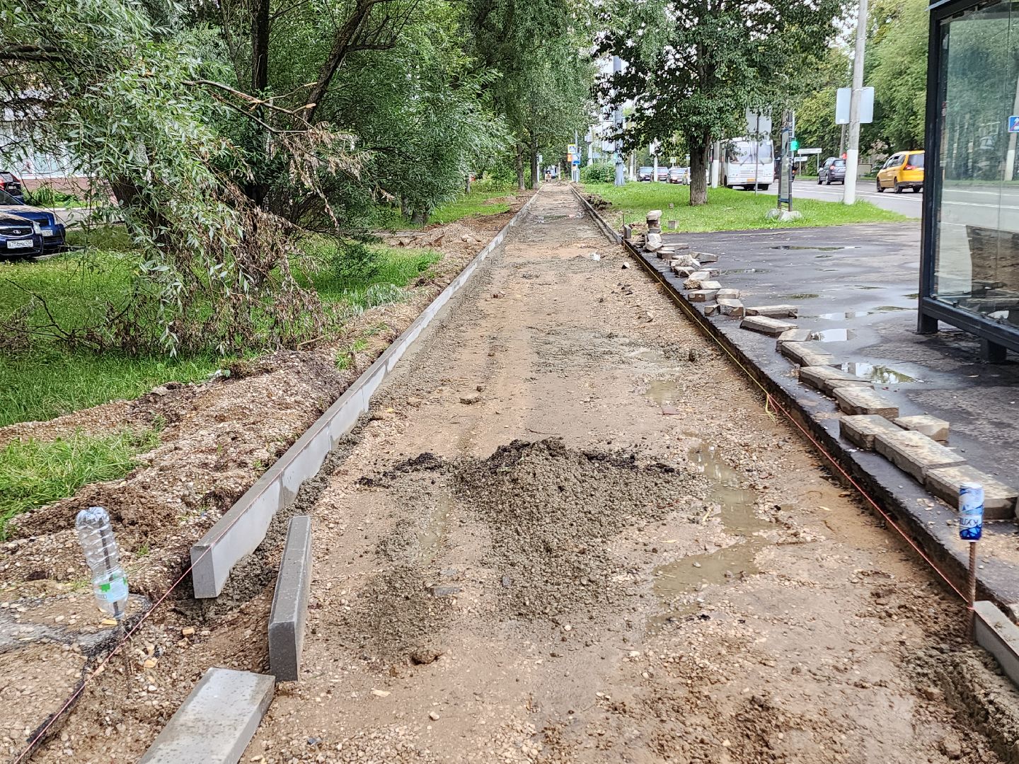 Чехов, улица Чехова, строительство тротуара, дорожный ремонт, нацпроект Безопасные и качественные автодороги, Мосавтодор,